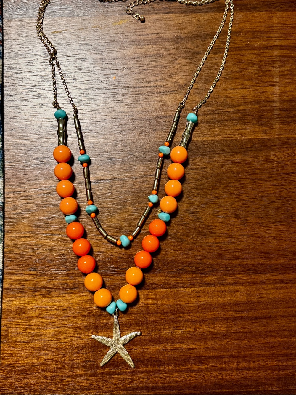 Orange & Turquoise Beaded Starfish Necklace
